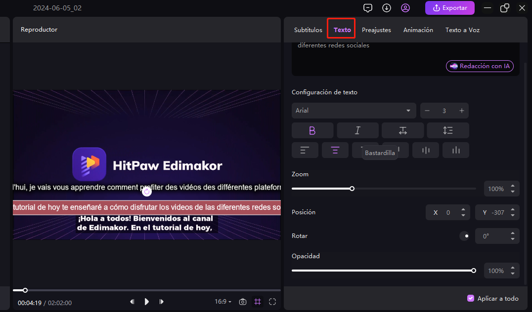 hitpaw edimakor auto subtitle translator - customize subtitle text